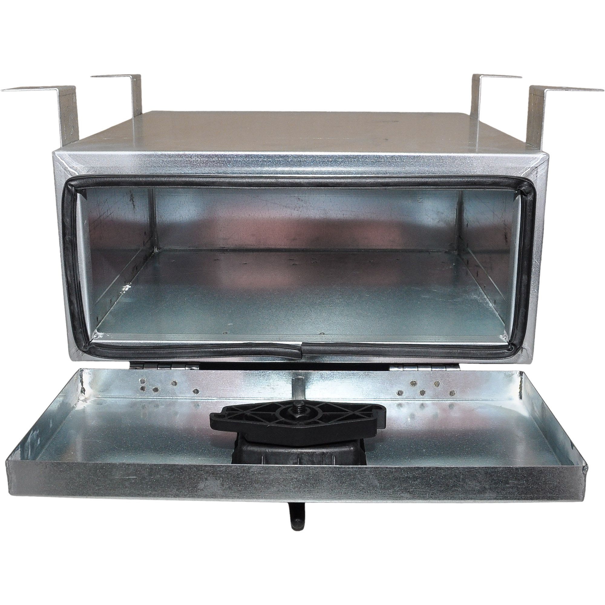 Staubox, verzinkt, mit Bügelhalter, B400 x T620 x H180 mm