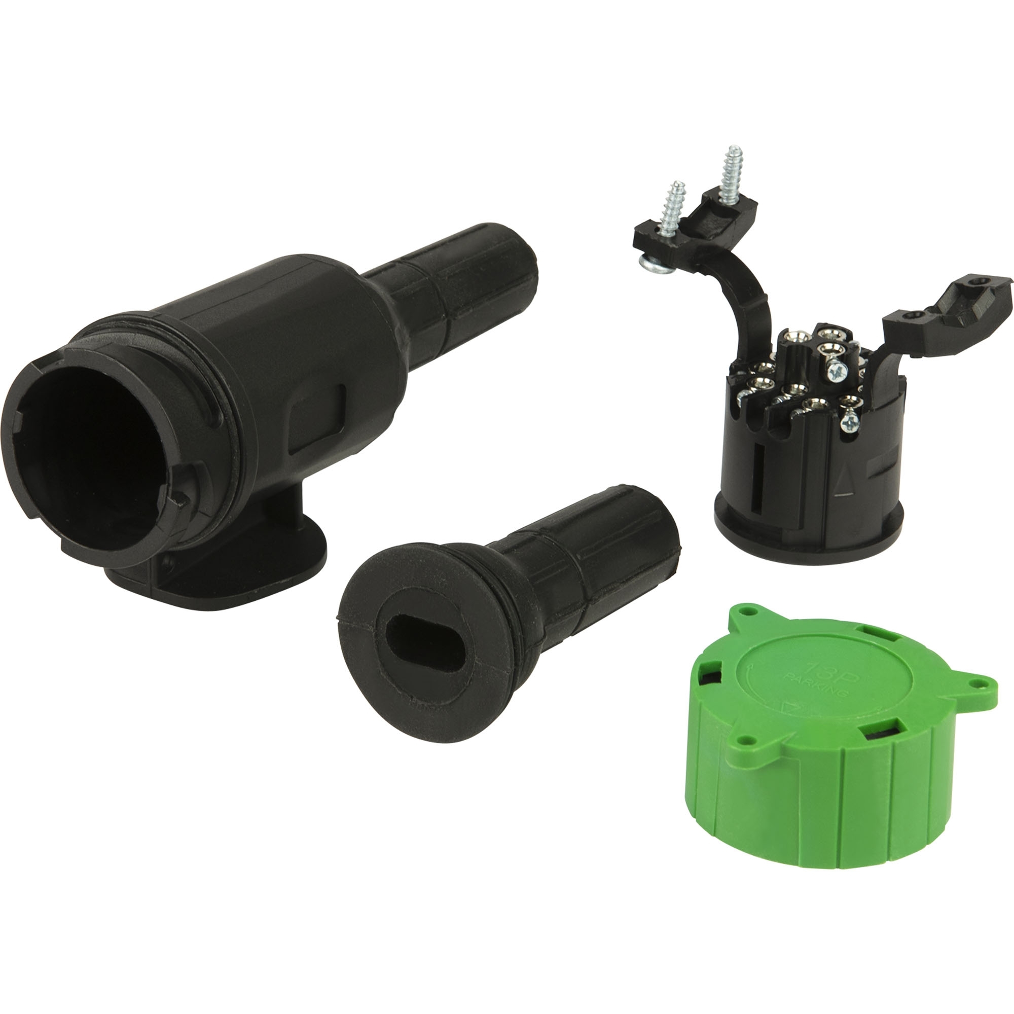 Stecker 13-pol. 12V, Kunststoff, drehbar, inkl. 2 Gummitüllen